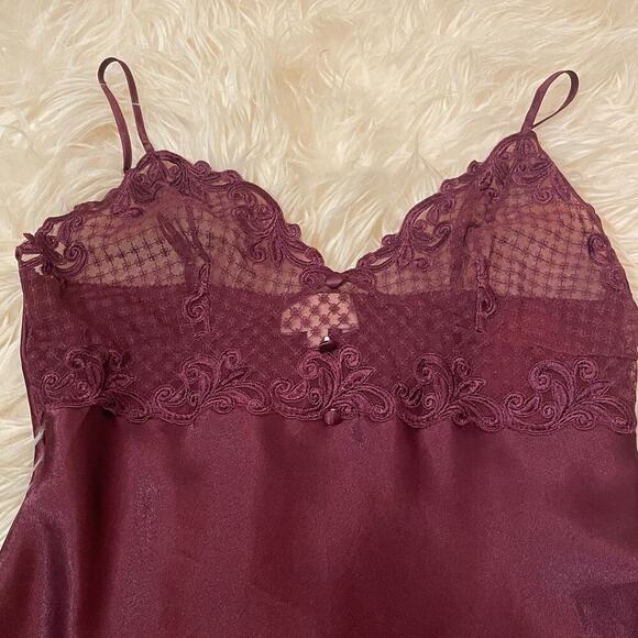 Eblin Lingerie S Satin Chemise | Burgundy Embroidered Lace Nightgown Slip Dress - Picture 2 of 9